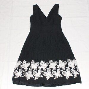 Connected Apparel Womens Size 6 Black Dress White Butterfly Sleeveless vneck